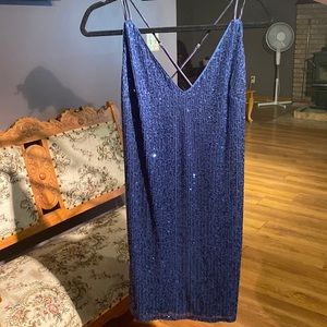 A blue sequence above the knee dress. Perfect for weddings or semi formals!